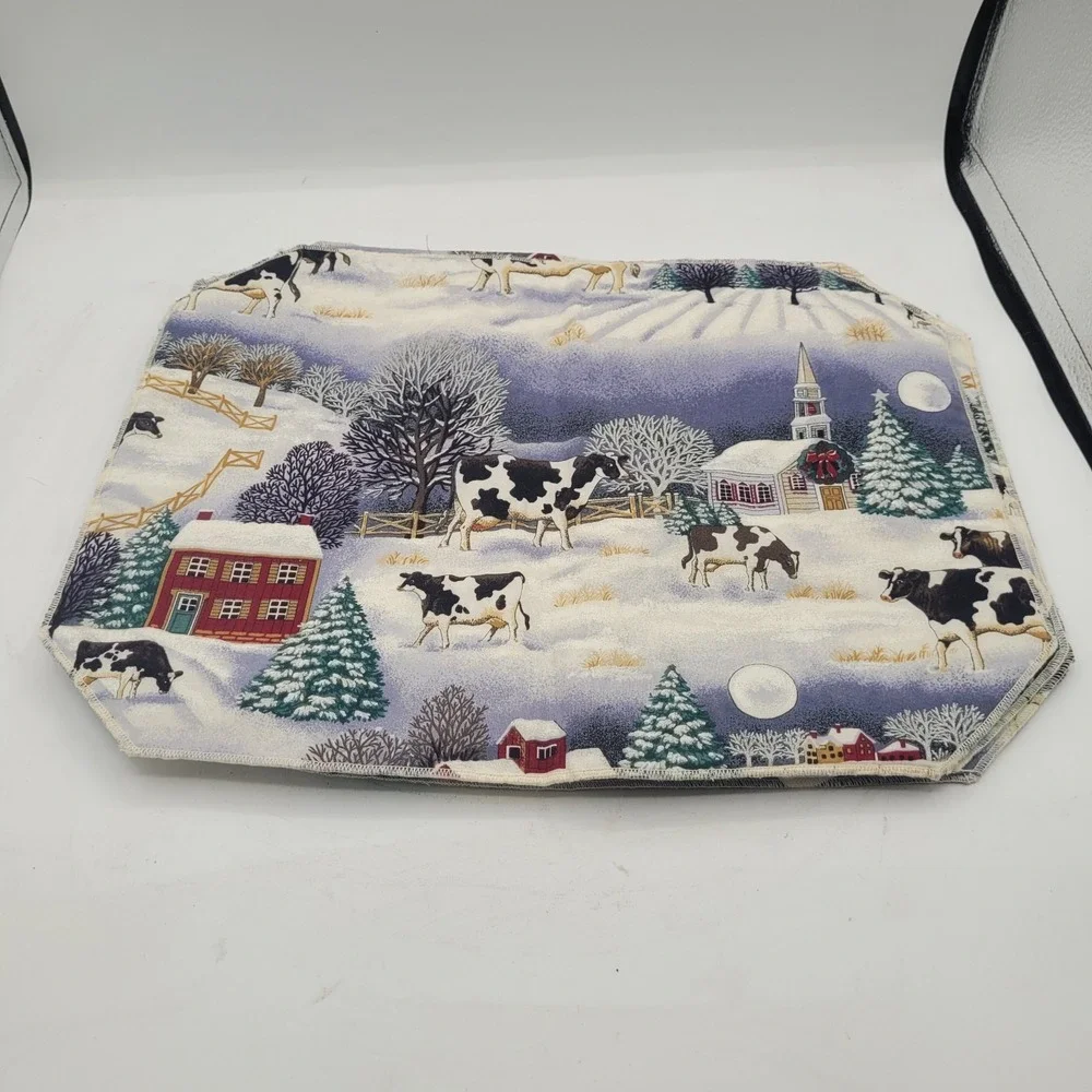 Farm Milk‎ Cow Winter Setting Placemats 4 PCS Washable